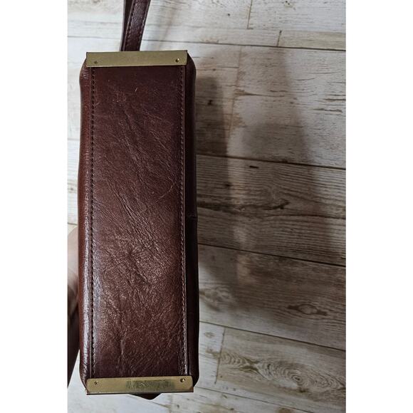 Wilsons Roma Leather Purse Crossbody Vintage Brown Cognac Crossbody Handbag Gold - Picture 12 of 16